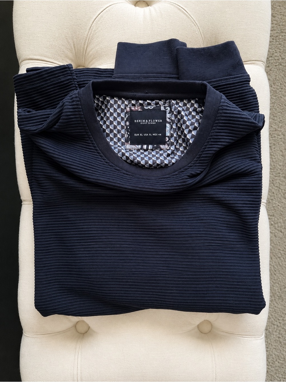 Denim & Flower Ricky Singh Textured Rib Knit Long Sleeve Crewneck Shirt Black